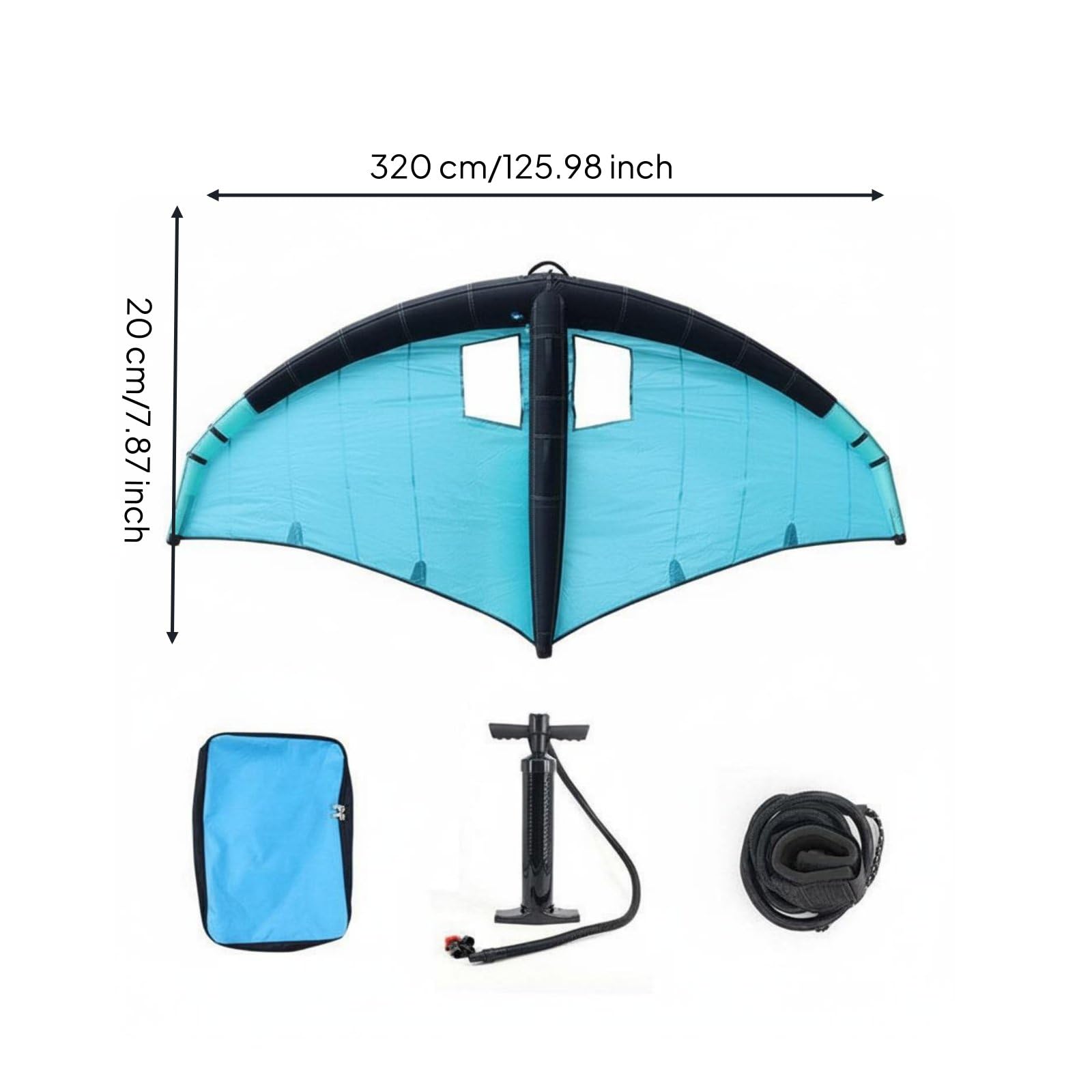 Inflatable Surfboard Aufblasbares Hydrofoil Wing Surfsegel Set mit Doppel Luftkammer Leichten Griffen Pumpe Leash Rucksack für Seeufer Strand Wochenend Ausflüge, 5m2, Blau+Schwarz+Fenster