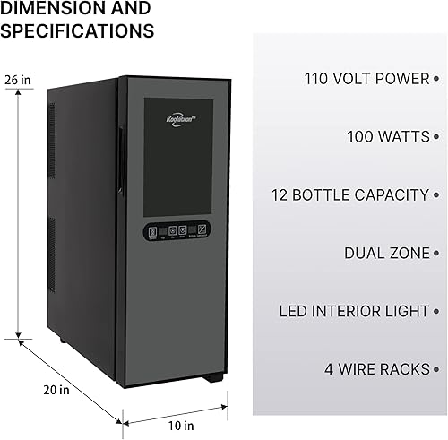 Miniatura 7 de Koolatron WC12DZ, enfriador termoeléctrico de doble zona, capacidad de 12 botellas con controles digitales de temperatura, bodega de vino con