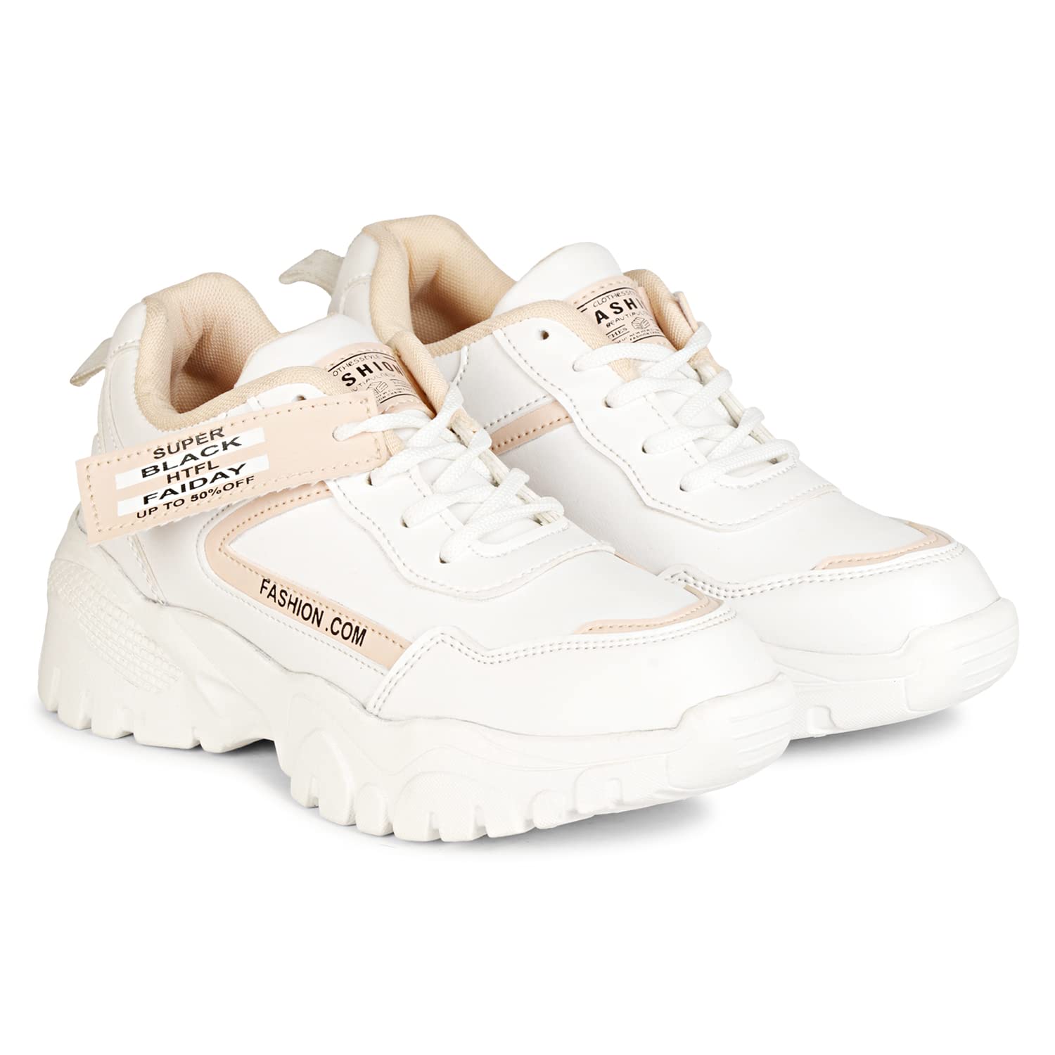 Earth Step ES-Fashion Womens Casual Sneakers Cool Design for Women & Girls White-Peach (B09PL73QWN) Amazon Price History, Amazon Price Tracker