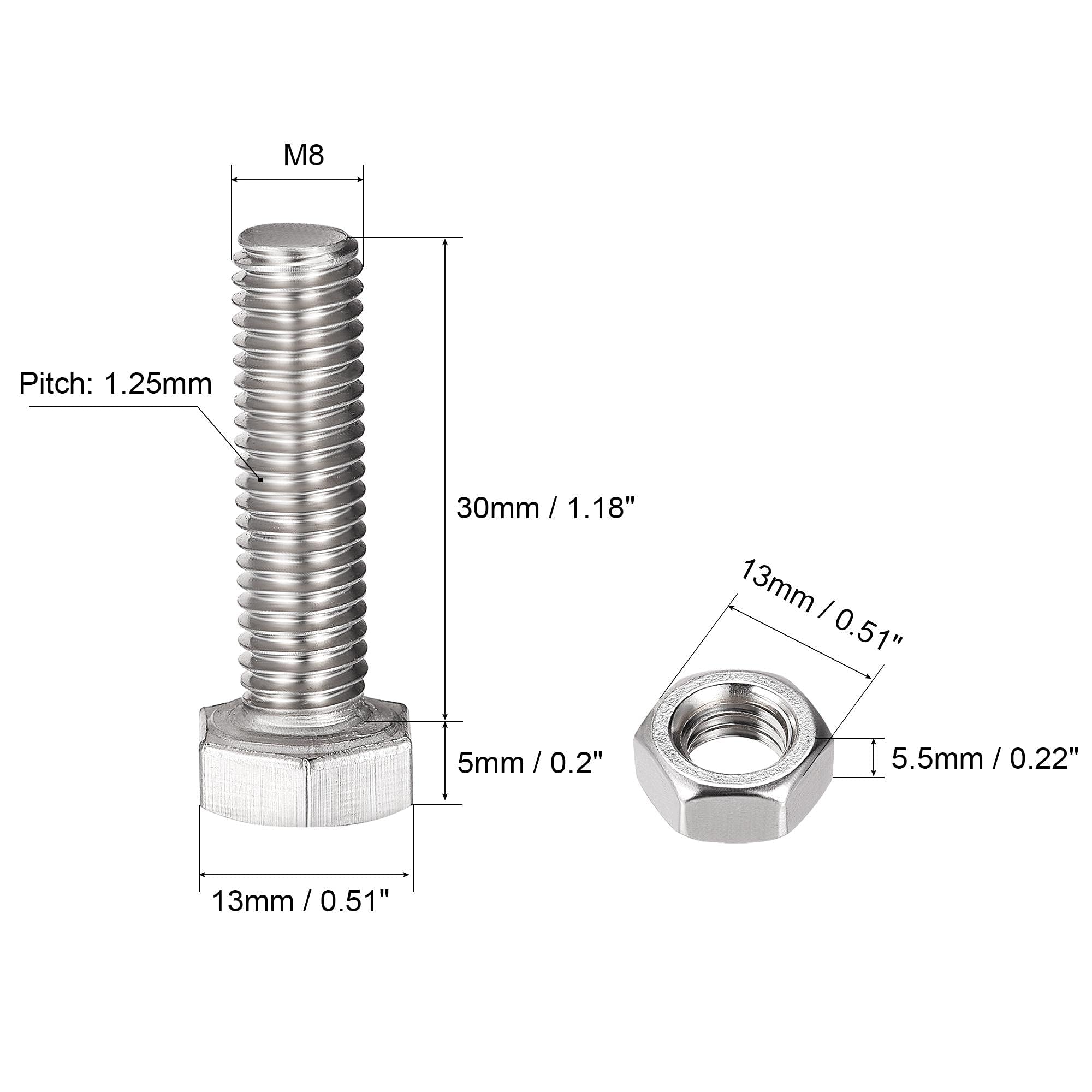 TOP-VIGOR 4Pcs M8 x 30mm Hex Head Screws Bolts, Nuts, Flat & Lock Washers Kits - Image 2