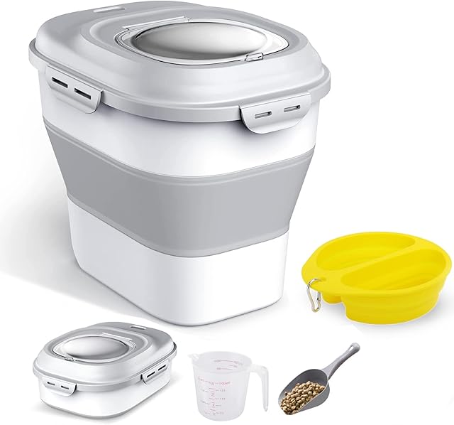 Wuciray Dog Food Storage Container 5kg 10kg 12kg 15kg Silicone Airtight Folding Cat Pet Food Storage Container with Lid Measuring Cup Scoop