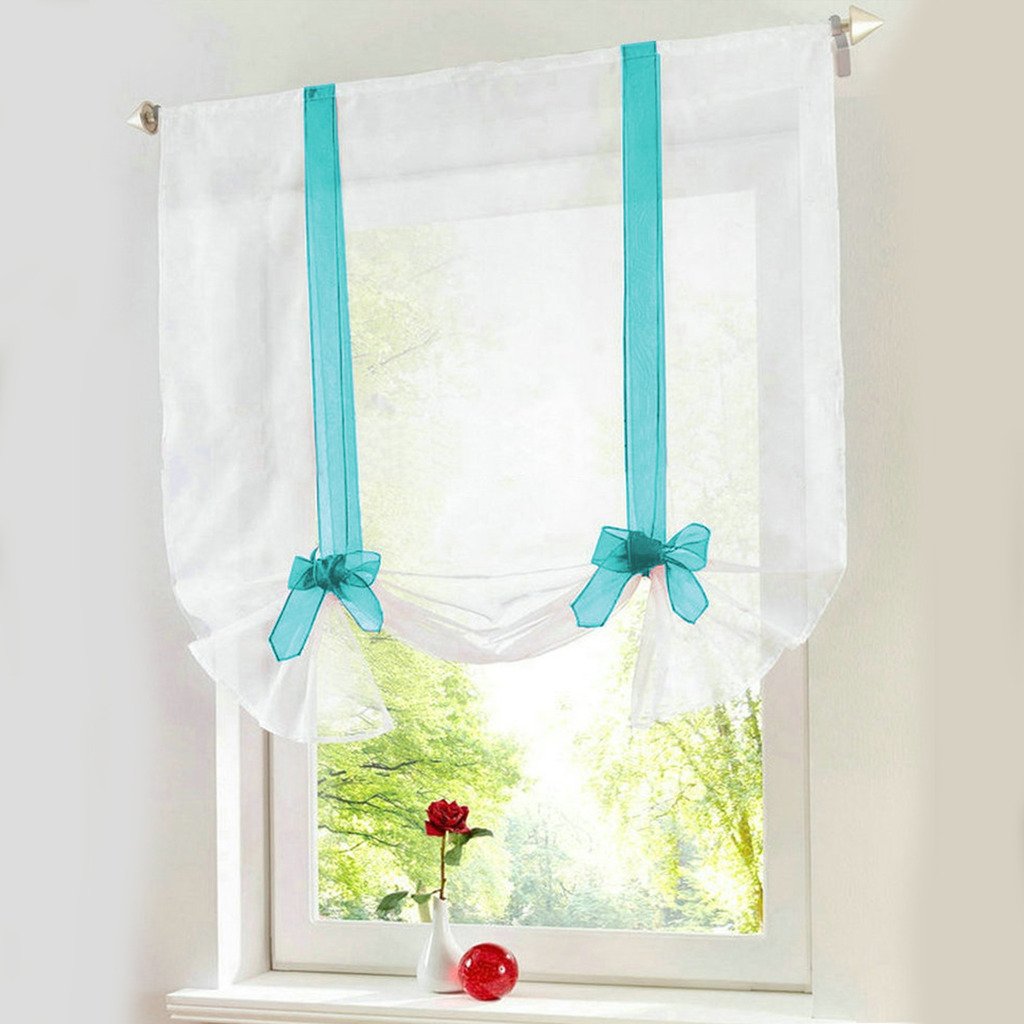 Yujiao Mao Roman Blind Maria with Ribbon Roller Blind with Drawstring Curtains Voile Pack of 1 H*B 140*80cm blue