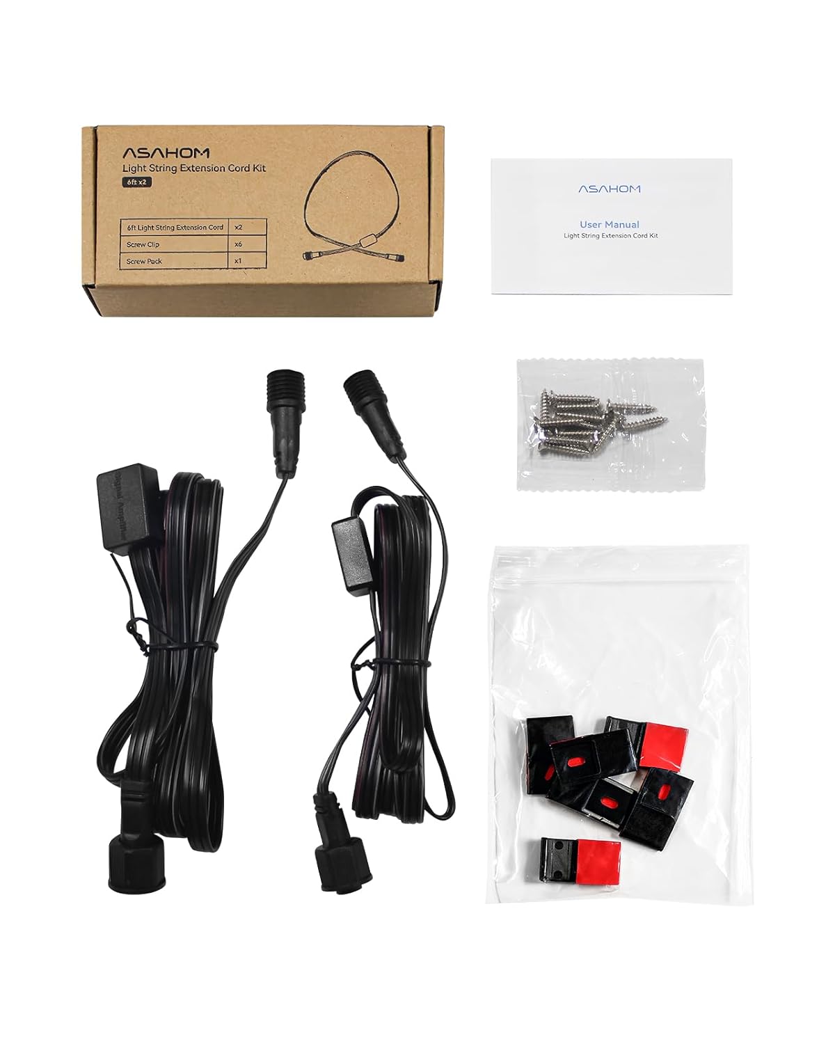 ASAHOM 6FT Extension Cords with Signal Amplifier Compatible with Govee Permanent Outdoor Lights 2(Model: H705D, H705E, H705F), Extension Cable for ASAHOM S1070 S1080 Permanent Outdoor Lights (Black)