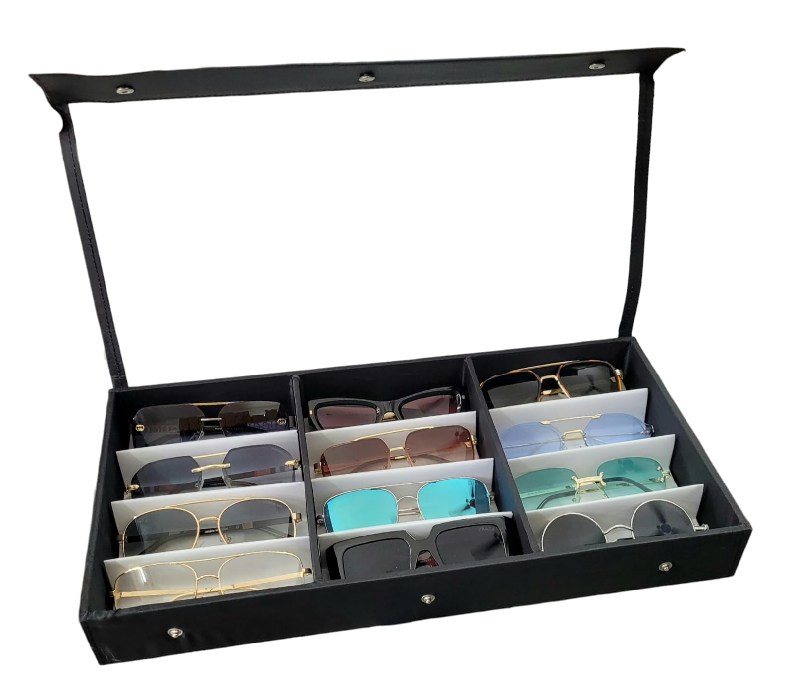 Sunglass,Goggles, Eyewear Leather Storage Box Case Cover Organizer Compartment, Easy to Handle Stylish Design | Multicolor | clr b-image-8