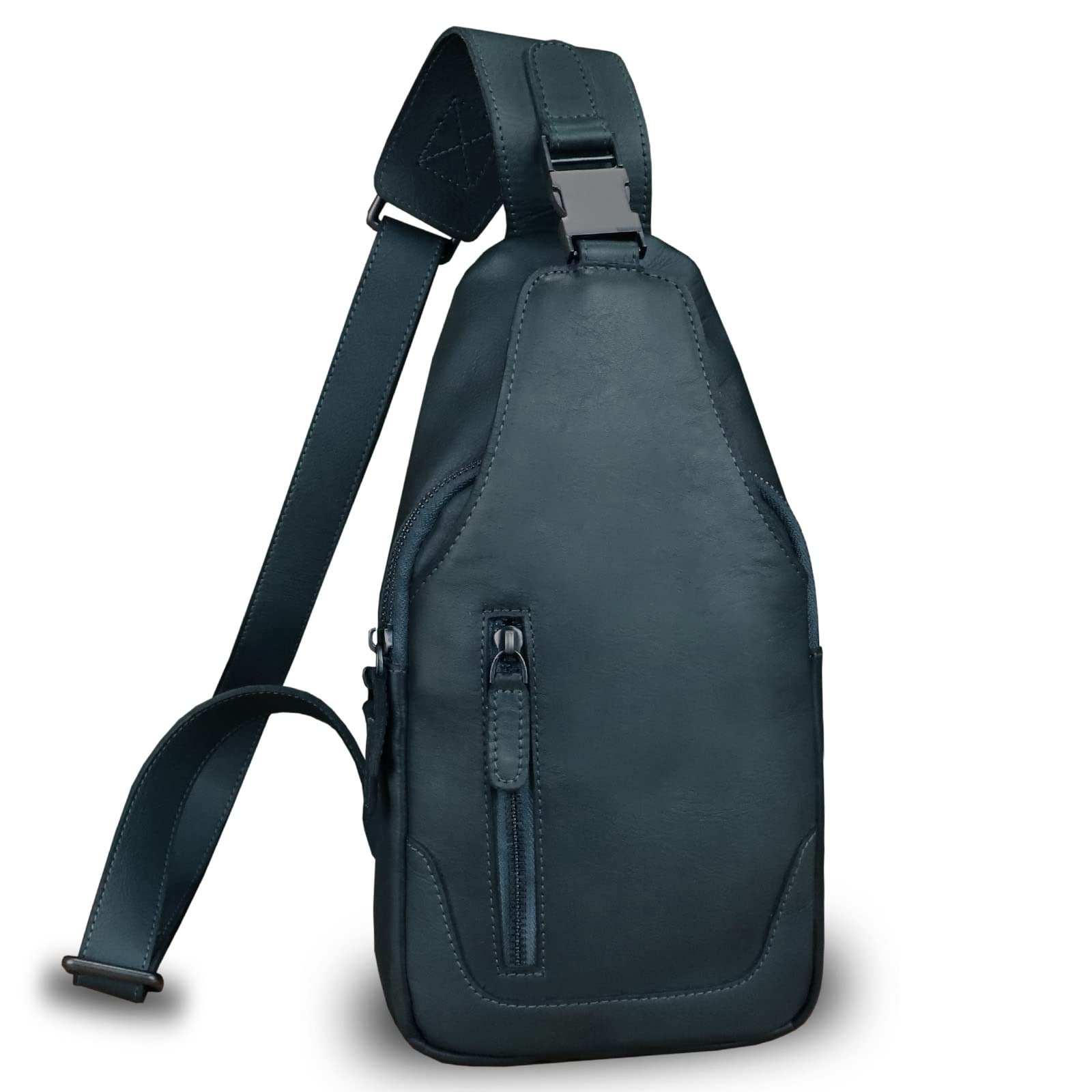 LRTO Genuine Leather Sling Bag Crossbody Purse Handmade Hiking Daypack Motorcycle Bag Retro Over the Shoulder Backpack Chest Bag (NavyBlue) Medium