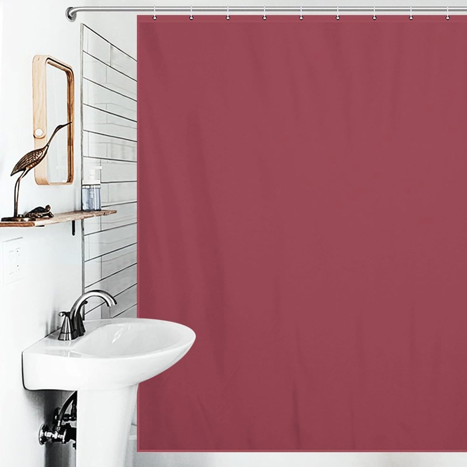 Luxury Shower Curtain Liner Set, Dark Red Solid Color Bathroom Curtains Waterproof & Washable Curtains for Bathtub, 72 X 72inch
