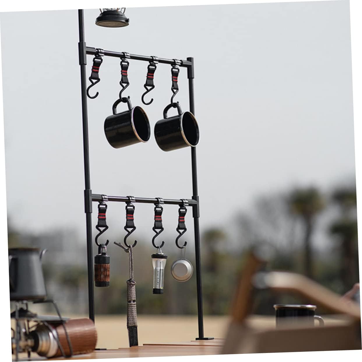 Outdoor Rack for Camping Sundries Hanger Aluminum Camping Table Portable Light Stand Versatile for Outdoor Activities