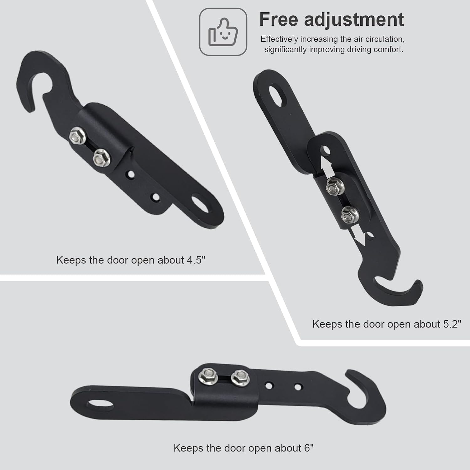RZR Easy Door Latches with 4.5" - 5.2" - 6" Airflow Booster Vent Extender - Universal Fit for Polaris RZR XP / XP4 1000, Turbo, Turbo S, 900 2014-2023, 1 Pair (4.5"-6" Adjustable)