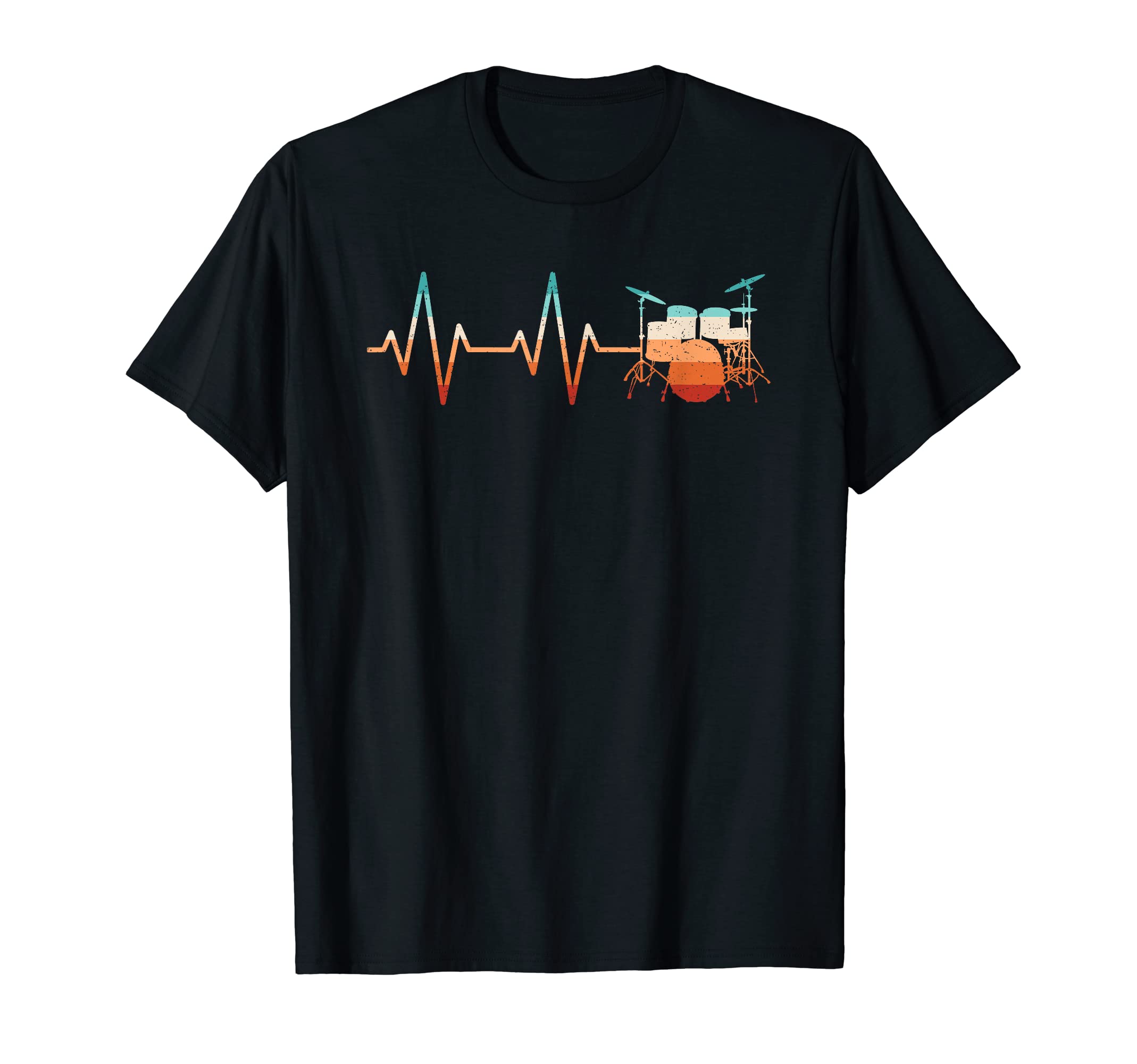 Drummer Merch Clothing Men Women Boys Girls KidsRetro Drum Heartbeat Funny Drummer T-Shirt Black Short Sleeve Unisex-Adults, Unisex-KidsOEKO-TEX STANDARD 100