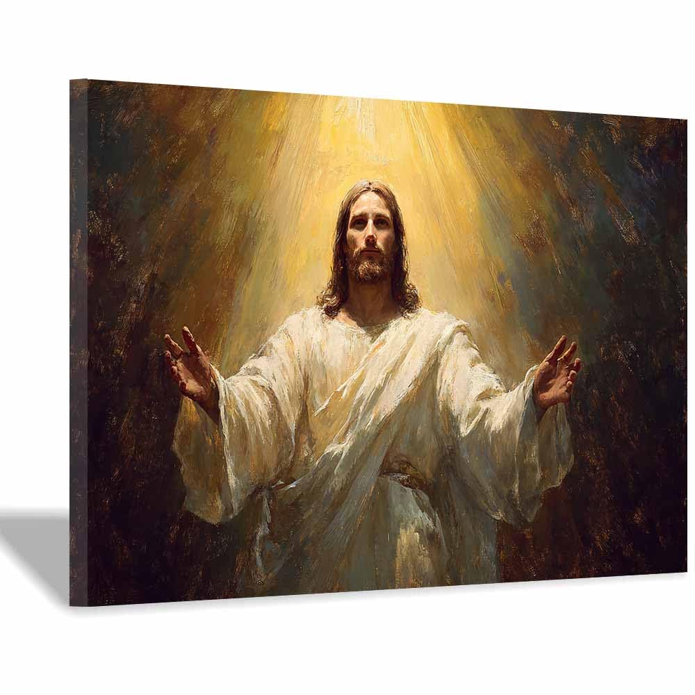 ZAMAEIU Jesus Art Pictures Posters Prints Thinking in thes woods Religious Paintings, Wall Decor for Church,Prayer Room,Christians, Schools, Hospitals(white)-80x120cm Framed