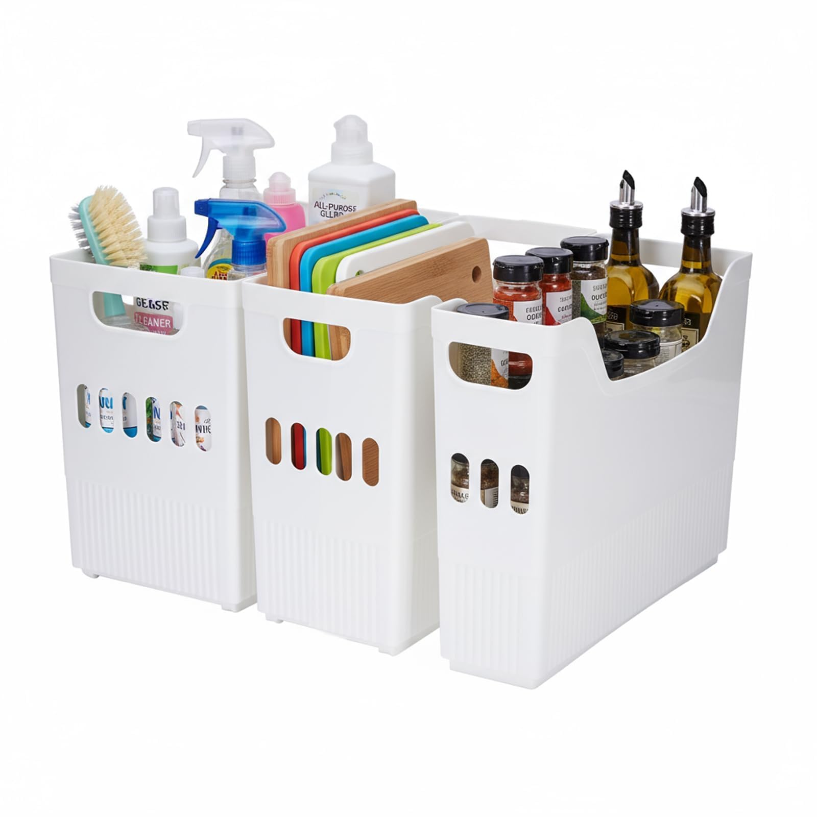Punorric 3-Piece Under Sink Storage Set, Undersink Storage Organiser Kitchen, Rolling Under Cupboard Organiser Cabinet Organisation for Bathroom Dorm Office Camping Home Kitchen Organisation