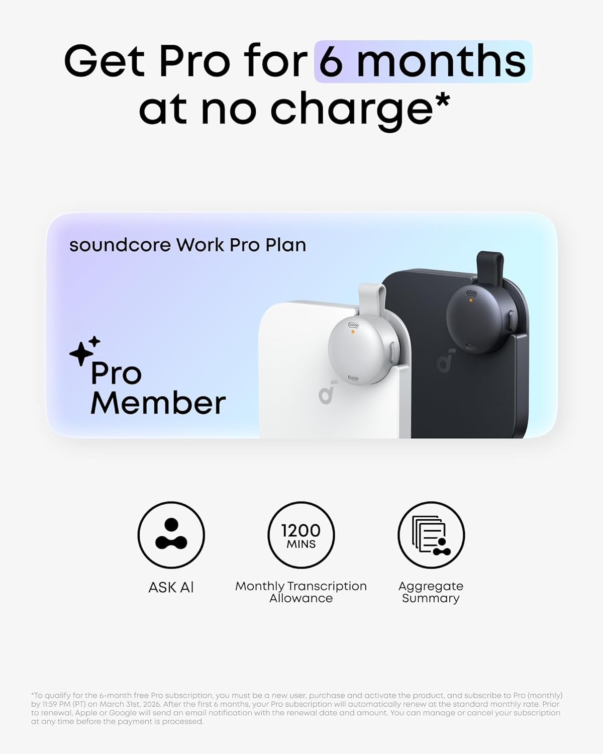 Soundcore Work by Anker, Portable AI Voice Recorder, AI Note Taker, AI Transcription & Summarization, 6-Month Pro at No Charge, Cross-Meeting Summary, MFi Certified, Privacy Protection - Image 6