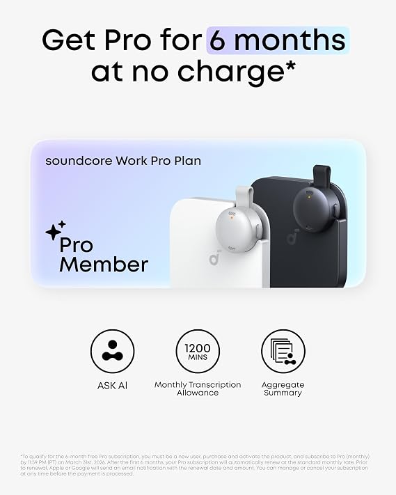 soundcore Work by Anker, Coin-Sized AI Voice Recorder, AI Note Taker for Meetings & Lectures, 8GB, AI Transcription, AI Gadget, Cross-Meeting Summary, MFi Certified