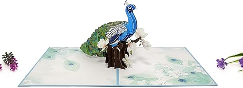 Miniatura 2 de Elegante tarjeta emergente de pavo real en 3D, tarjeta de felicitación hecha a mano con perca floral y plumas vibrantes, perfecta para cumpleaños,