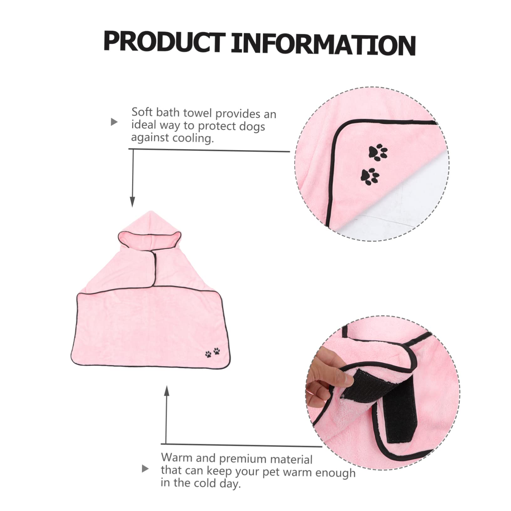 Toalla para Secar Mascotas Rosa de Coral Fleece, Secado Rápido | Gato y Perro, Fácil de Poner y Quitar, Wearable, Super Absorbente, Uso en Invierno Baño