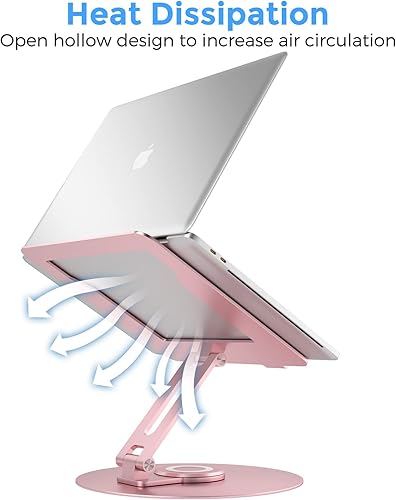 Miniatura 7 de Soporte giratorio para computadora portátil para escritorio, soporte de computadora de aluminio de altura ajustable con base giratoria de 360,