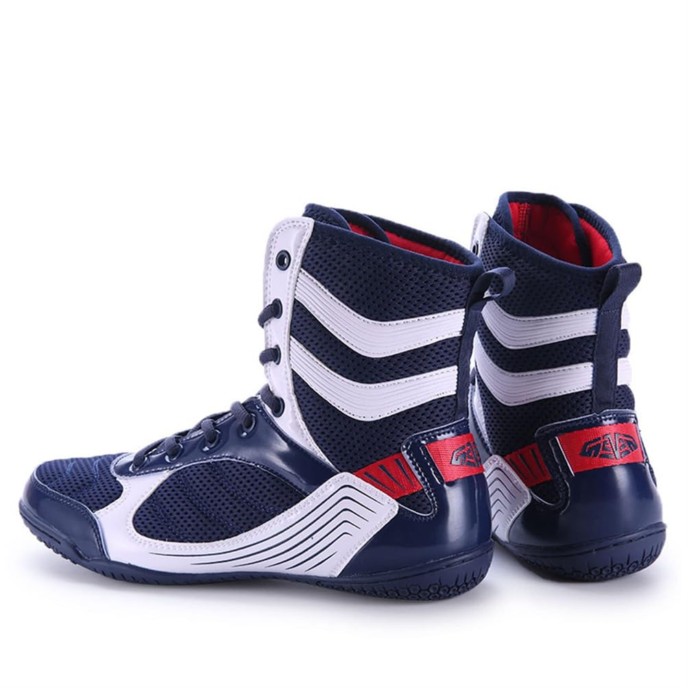 Scarpe da Wrestling per Ragazzi e Ragazze Unisex, Stivaletti Leggeri in Mesh Traspirante, Barefoot, Antiscivolo, con Caviglia Alta.,Blu,44 EU