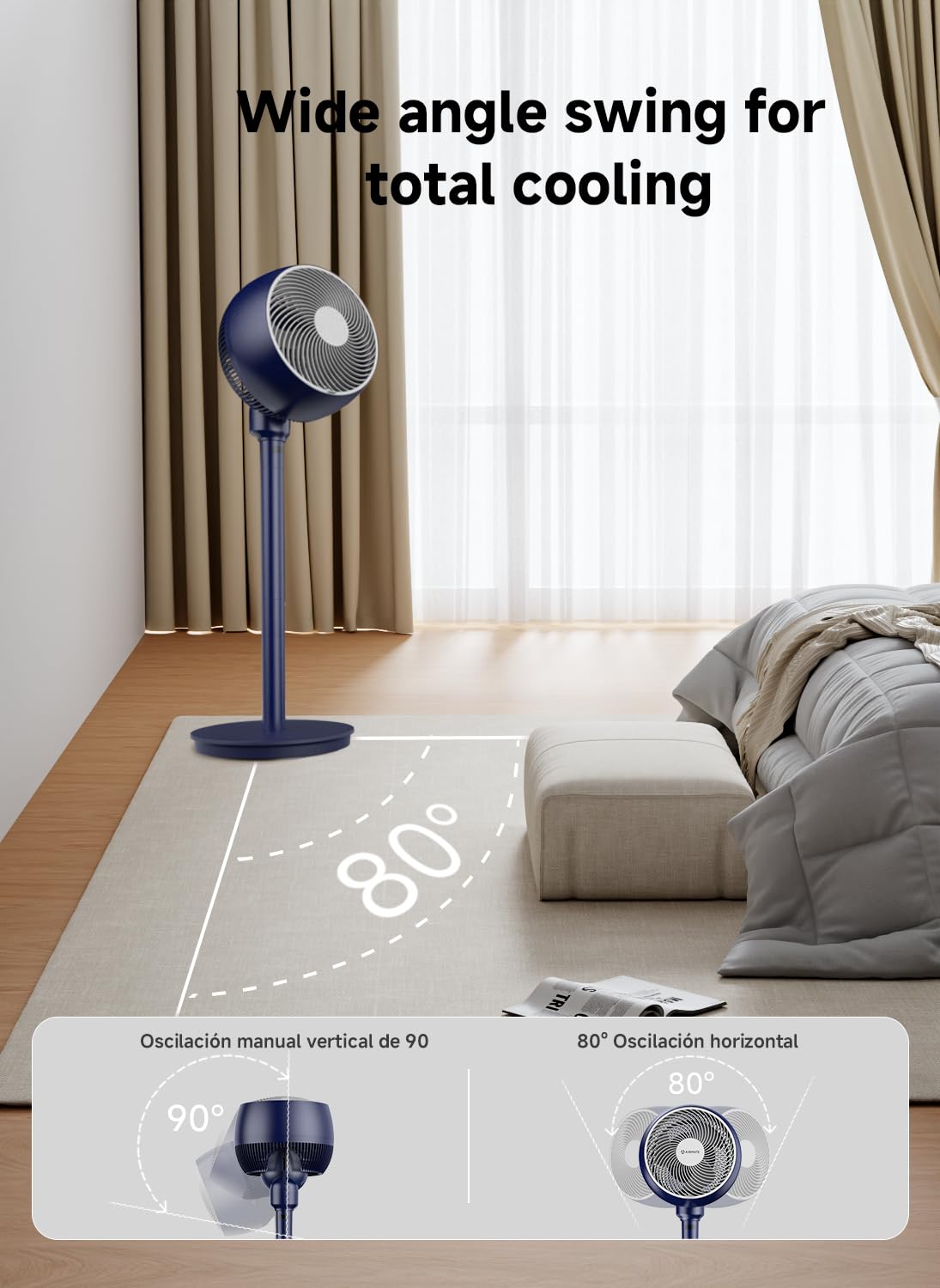 AIRMATE Ventilador de Pie Silencioso 25dB, 100cm Ventilatore Pie Oscillante con Vento Forte Ventiladores Circulación Aire de 1600m³/h 12H Timer Control Remoto,Dormitorio Hogar Oficina Fan Aspa de 30cm