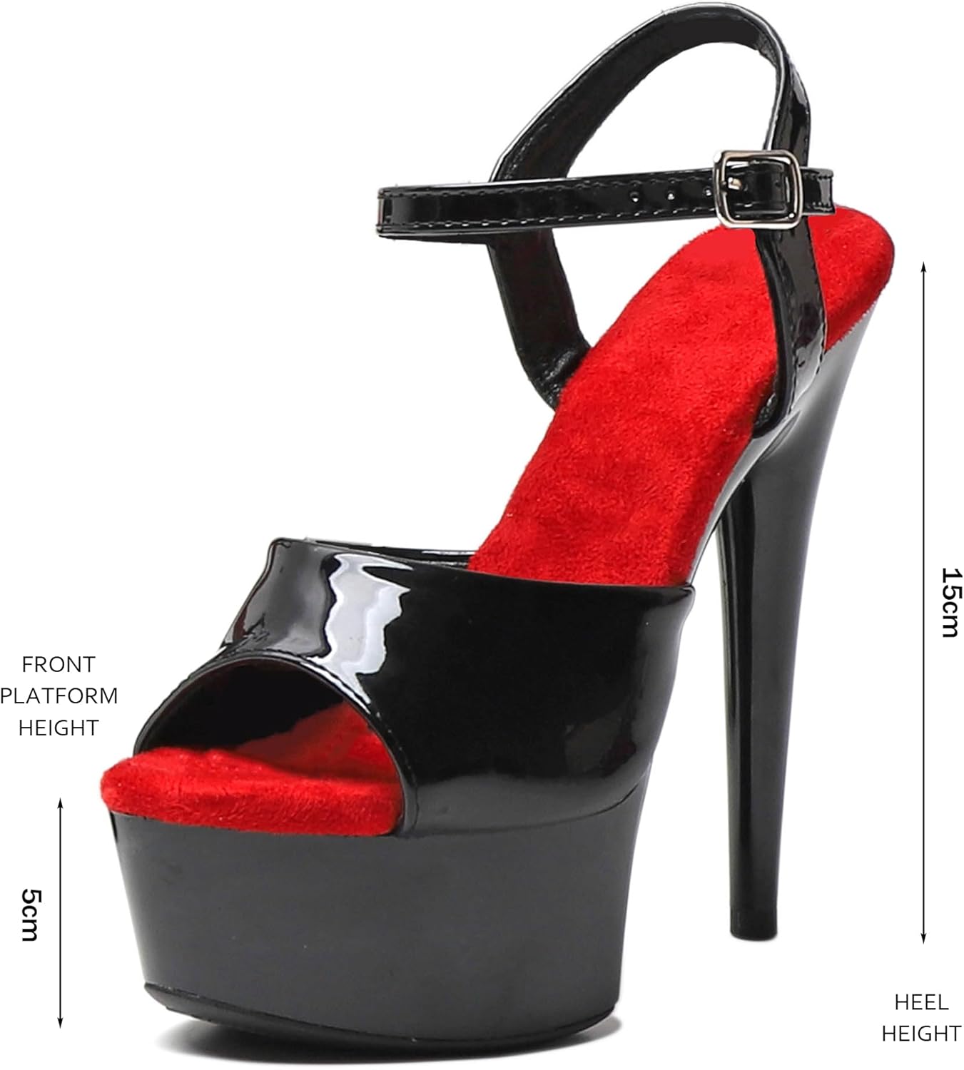 WUXIN H&P Women's 6 in Platform Sandal Heels With Ankle-Strap - Sexy Pole Dance High Heel, 15 cm Exotic Dancer Shoes Stiletto