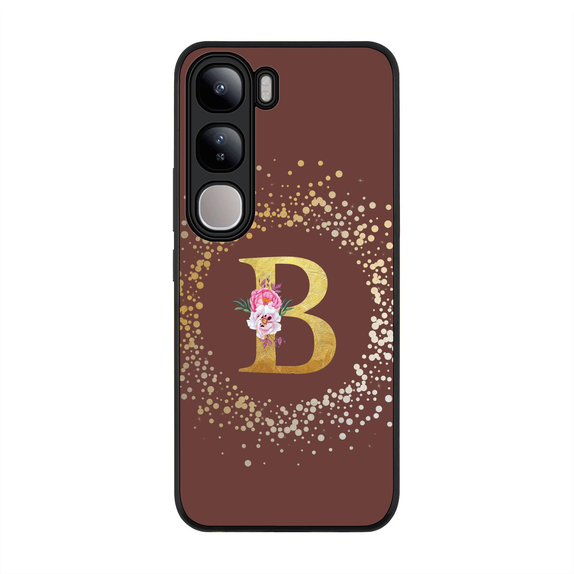 StylizeddCase Compatible with vivo V40 Lite Rugged cover Slim fit Camera Protection, Shockproof Thin Phone Case for vivo V40 Lite - Custom Monogram Floral - B (Brown)