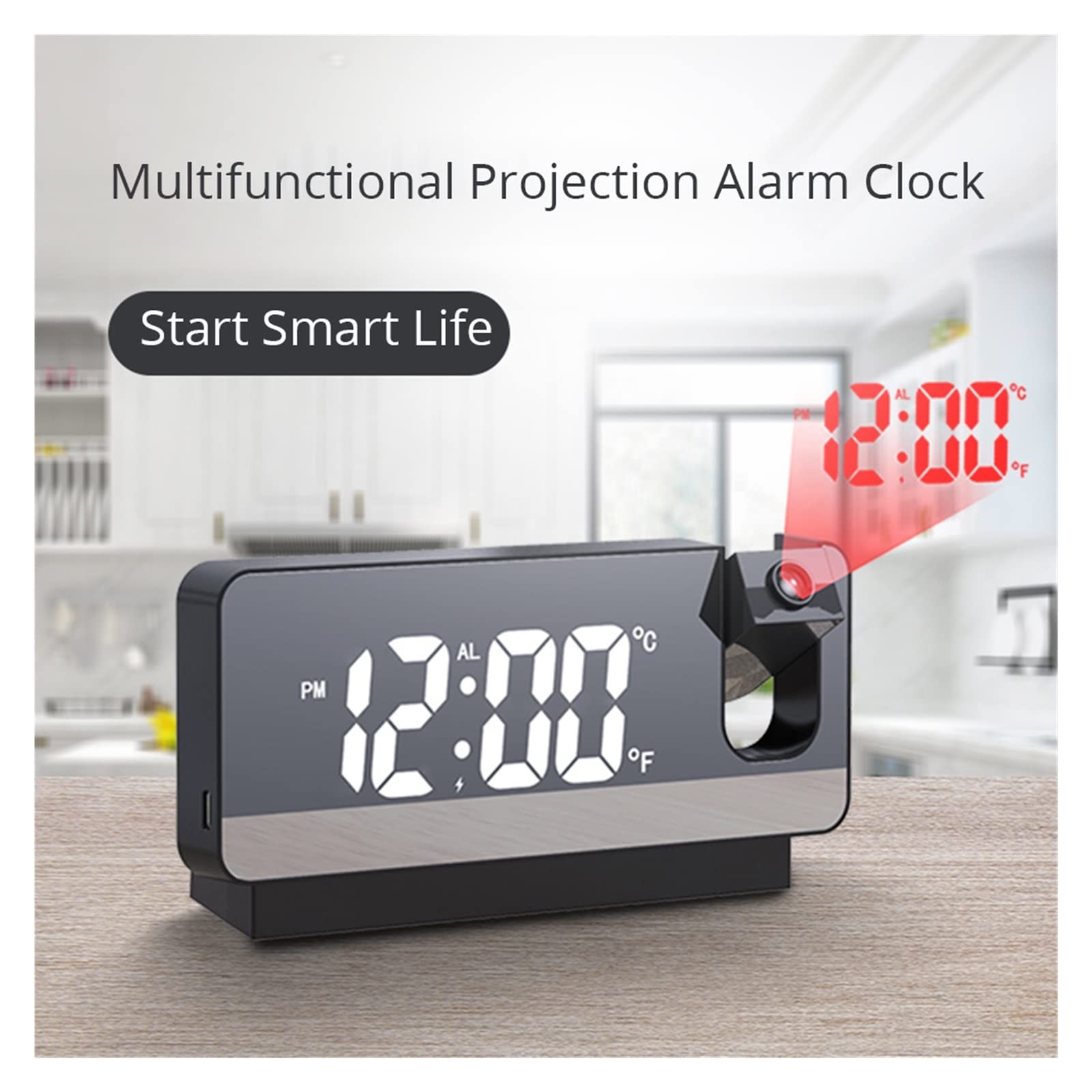Reloj Despertador Digital LED, Mesa De, Relojes Electrónicos Escritorio, USB, Radio FM, Proyector Tiempo, Función Repetición ProyeccióN NíTida(White)