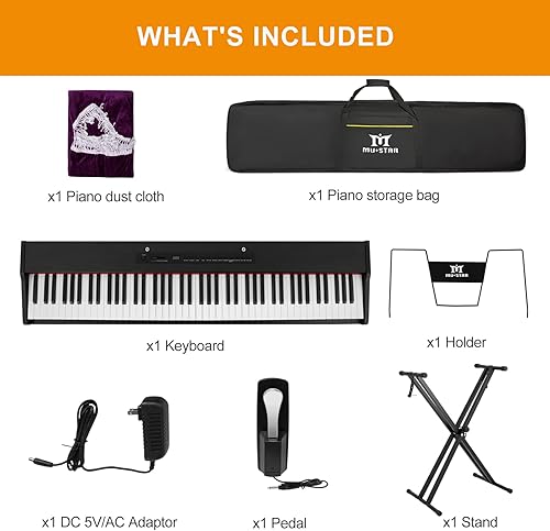 Miniatura 7 de Mustar Piano digital electrónico de 88 teclas teclas semi pesadas MDF soporte de doble tubo MIDI USB bolsa de almacenamiento pedal de sostenimiento
