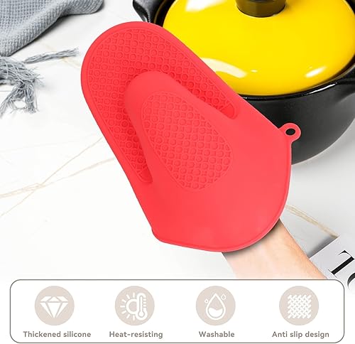 Miniatura 5 de 2 pares de mini guantes de horno, guantes de silicona resistentes al calor y al deslizamiento, mini manoplas de silicona para cocina y hornear (rojo)