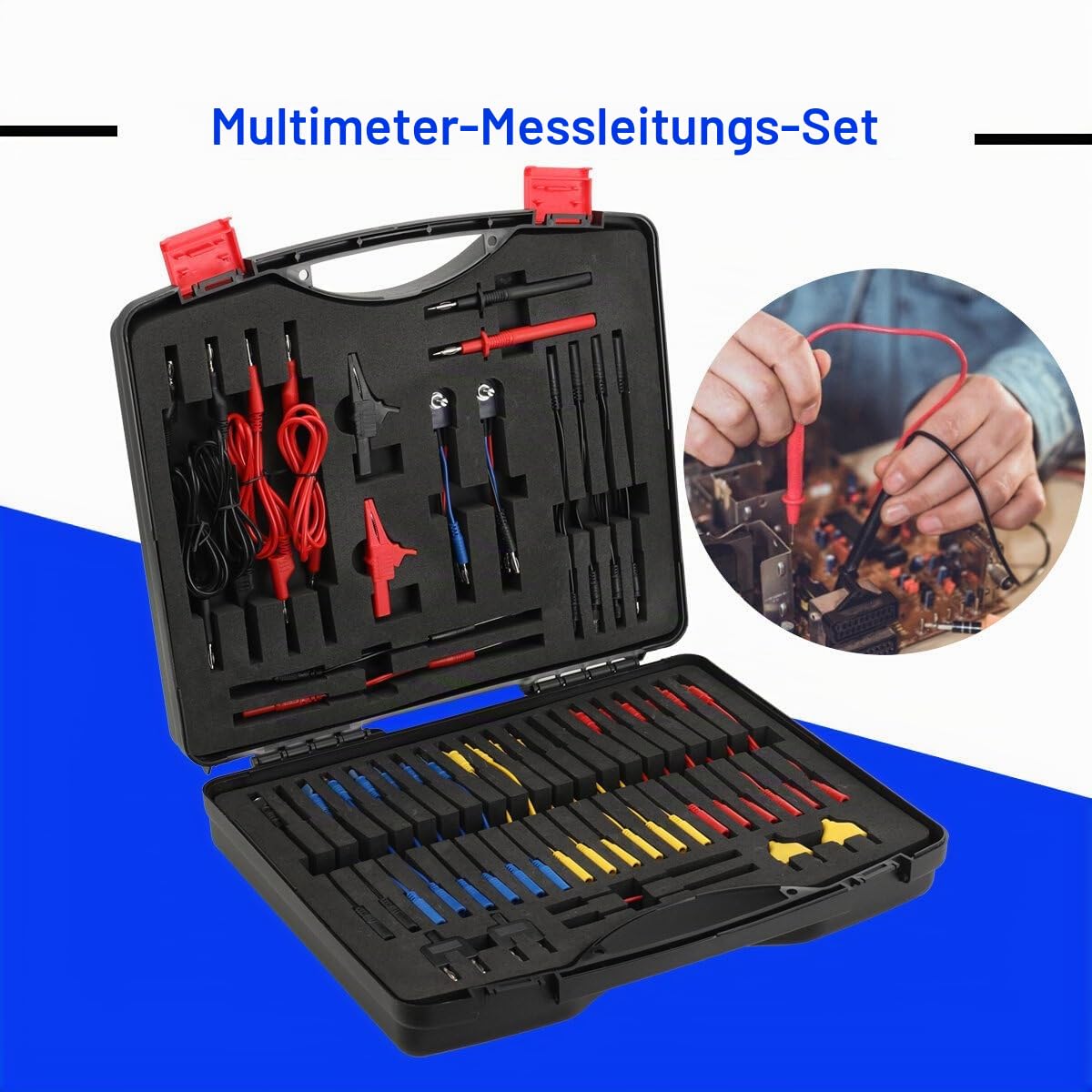 92 Teilig Kabelkoffer Prüfkabel Prüfspitzen für KFZ Fehlerdiagnose | Test Lead Kit, Multimeter Test Leads Kit, Multimeter Sonden Kit Fehlerdiagnose Testkabel Werkzeugkoffer Kabelsatz