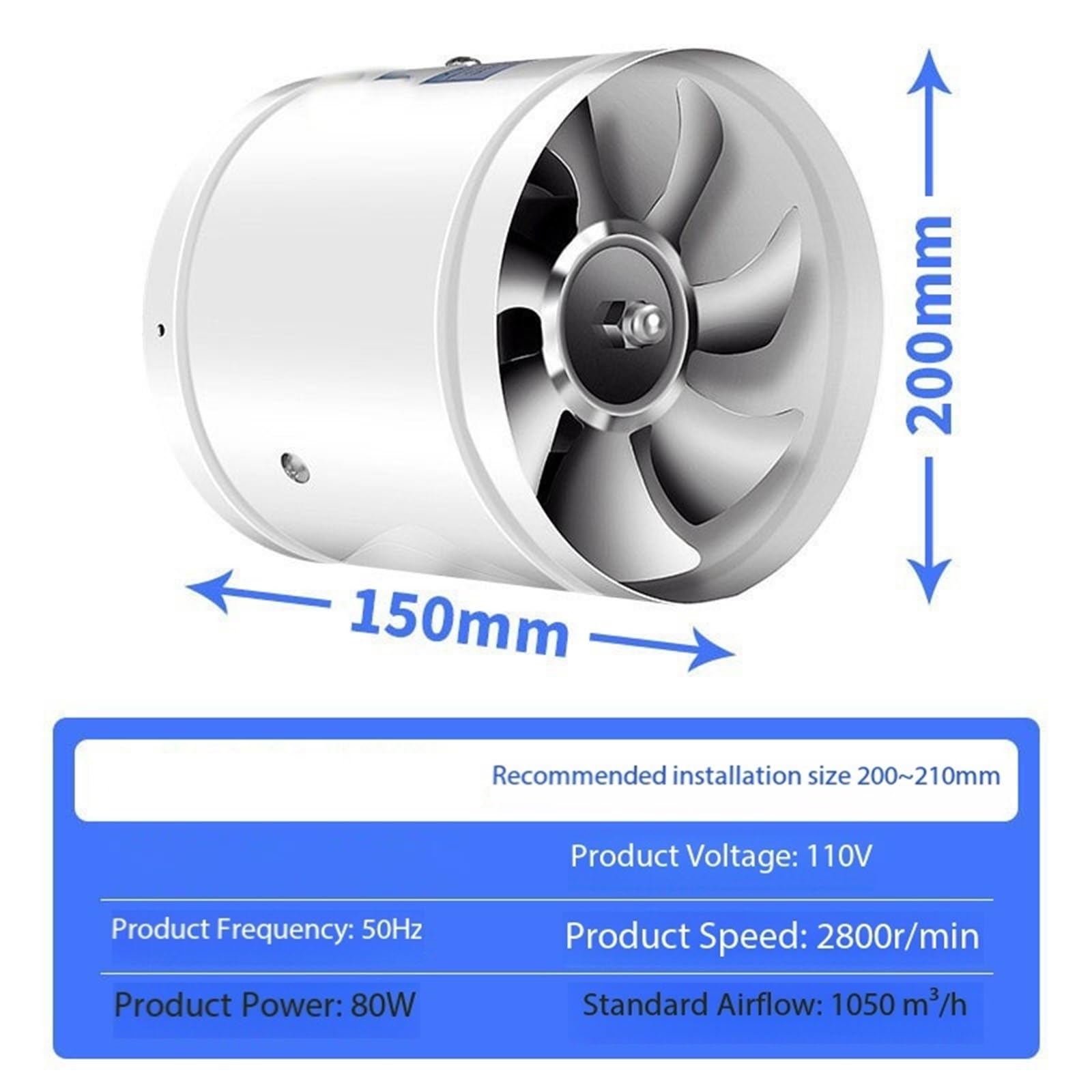 Ventola booster for pipeline, adatta for ventilatori Garage(Nero)