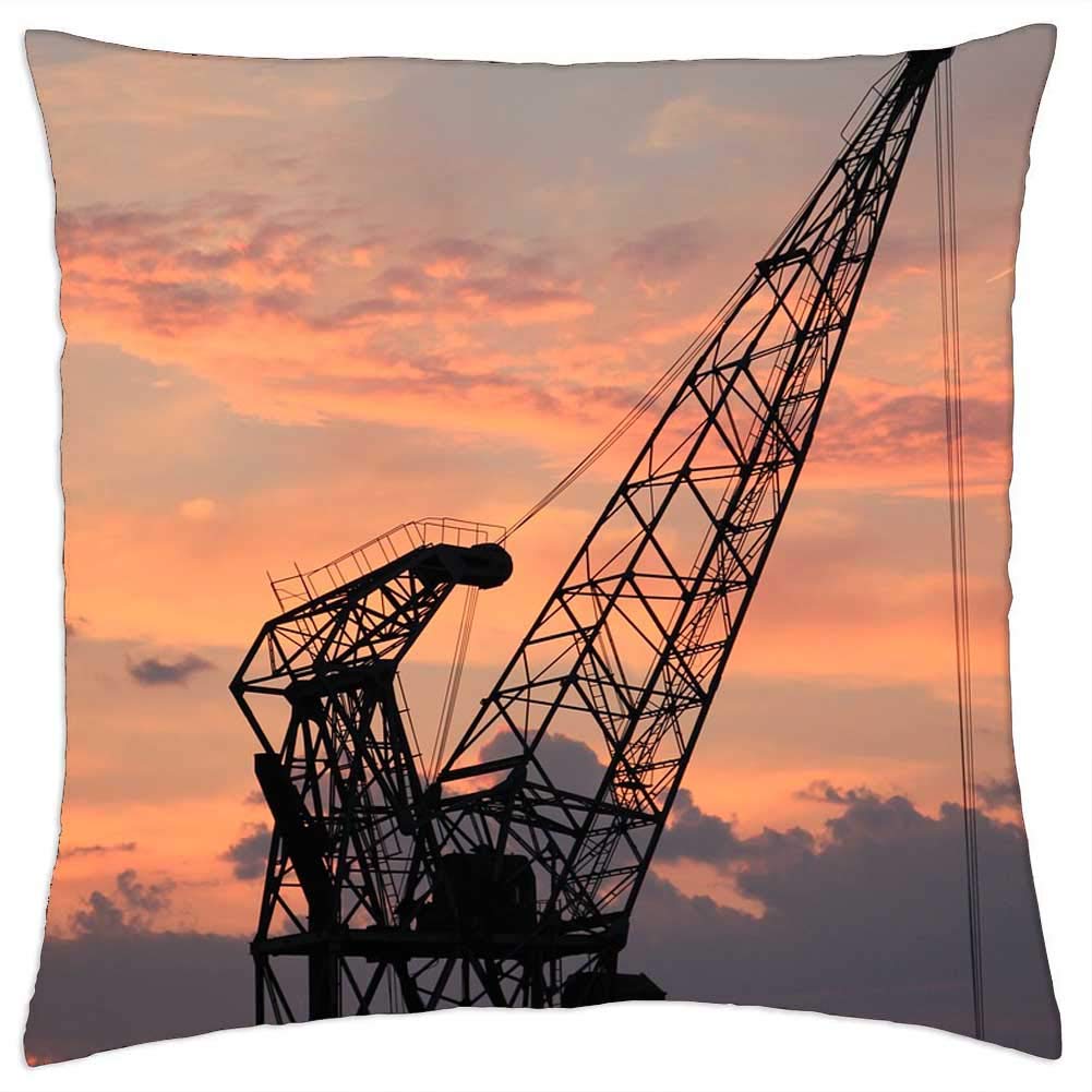 LESGAULEST Throw Pillow Cover (18x18 inch) - Harbour Crane Sunset Sky Clouds Industry Port