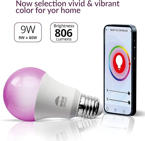 Miniatura 4 de Himalayan Glow Bombilla LED, RGB que cambia de color y regulable, bombilla multicolor de control WiFi de 9.5 vatios, compatible con Alexa, Google
