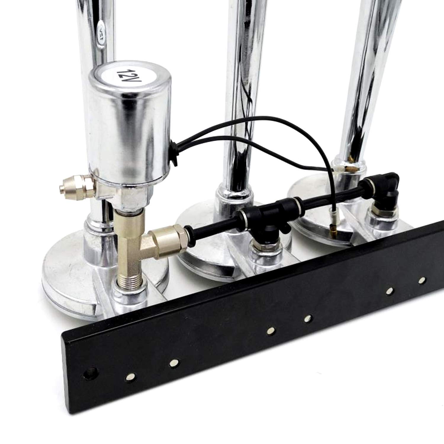 avvisatore acustico a tre tubi tromba d'argento12V160DB elettrovalvola altoparlante elettrovalvola a tubo impermeabile in metallo per veicoli elettrici adatta per ogni veicolo camion treno nave