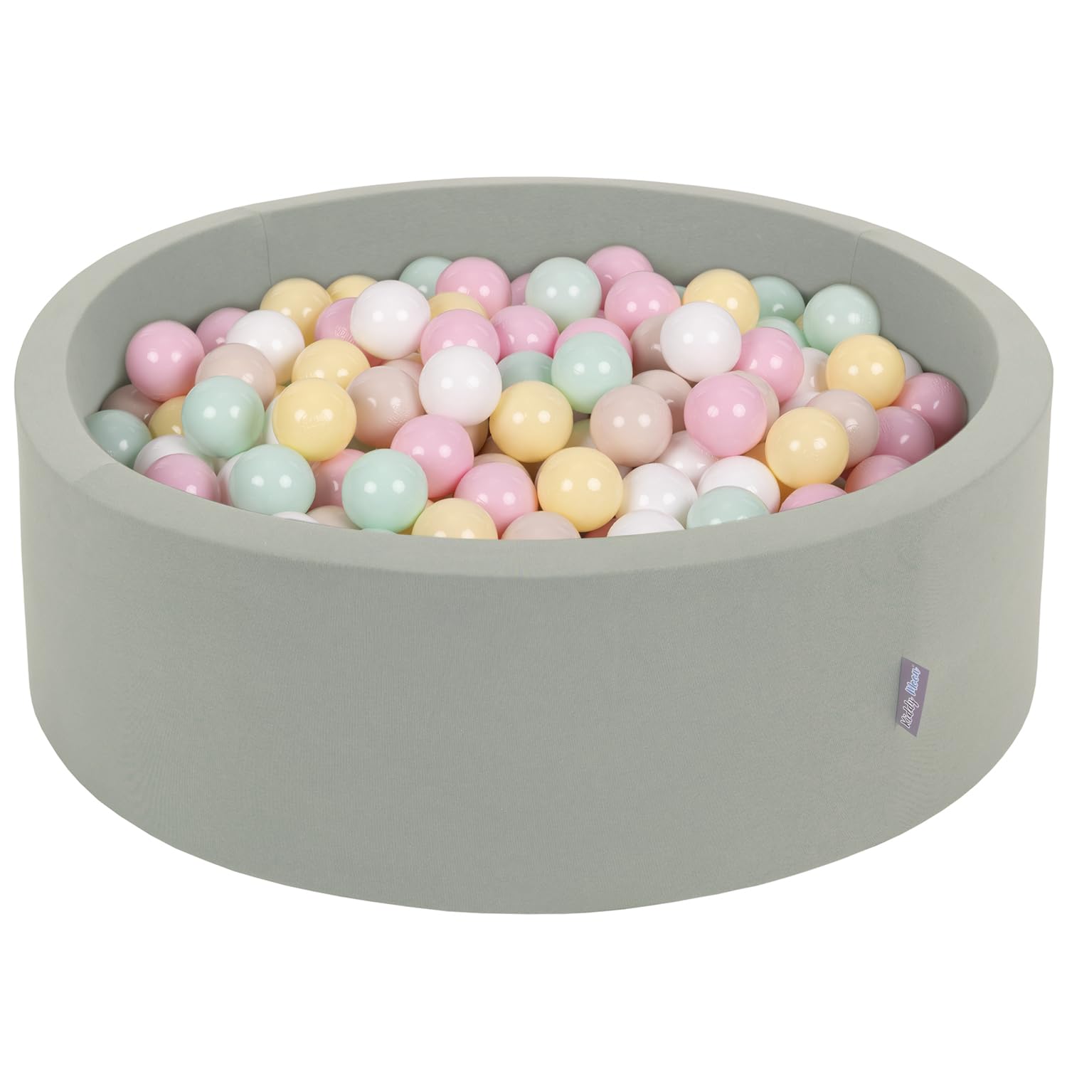 KiddyMoon Soft Ball Pit Round 90X30cm/300 Balls ∅ 7Cm/2.75In For Kids, Foam Ball Pool Baby Playballs, Sage: Pastel Beige/Pastel Yellow/White/Mint/Powder Pink