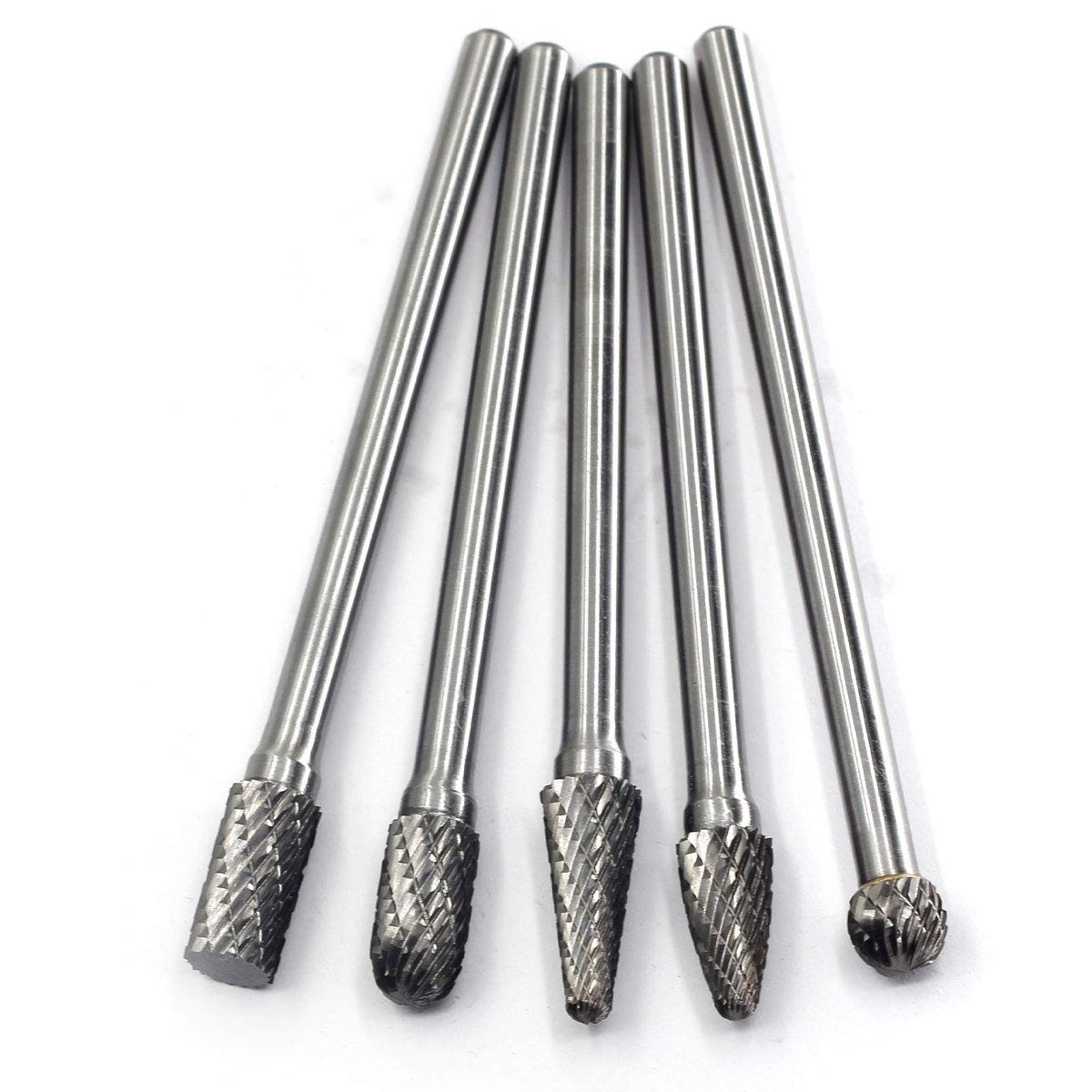 Carbide Burrs Set - 5pcs diameter Extended Long Double Cut Solid Carbide Rotary Burr File Set 1/4 Inch Shank for Die Grinder Drill, Metal Carving,Polishing,Engraving,Drilling — Amazon image 3