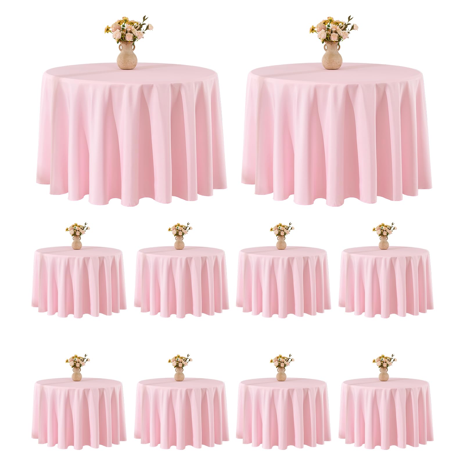 VidaFete Tablecloth 10 Pack 120inch Round Table Cloth Polyester, Pink | Stain and Wrinkle Resistant Polyester Dining Table Cover for Kitchen Dining Party Wedding Tabletop Buffet Decoration
