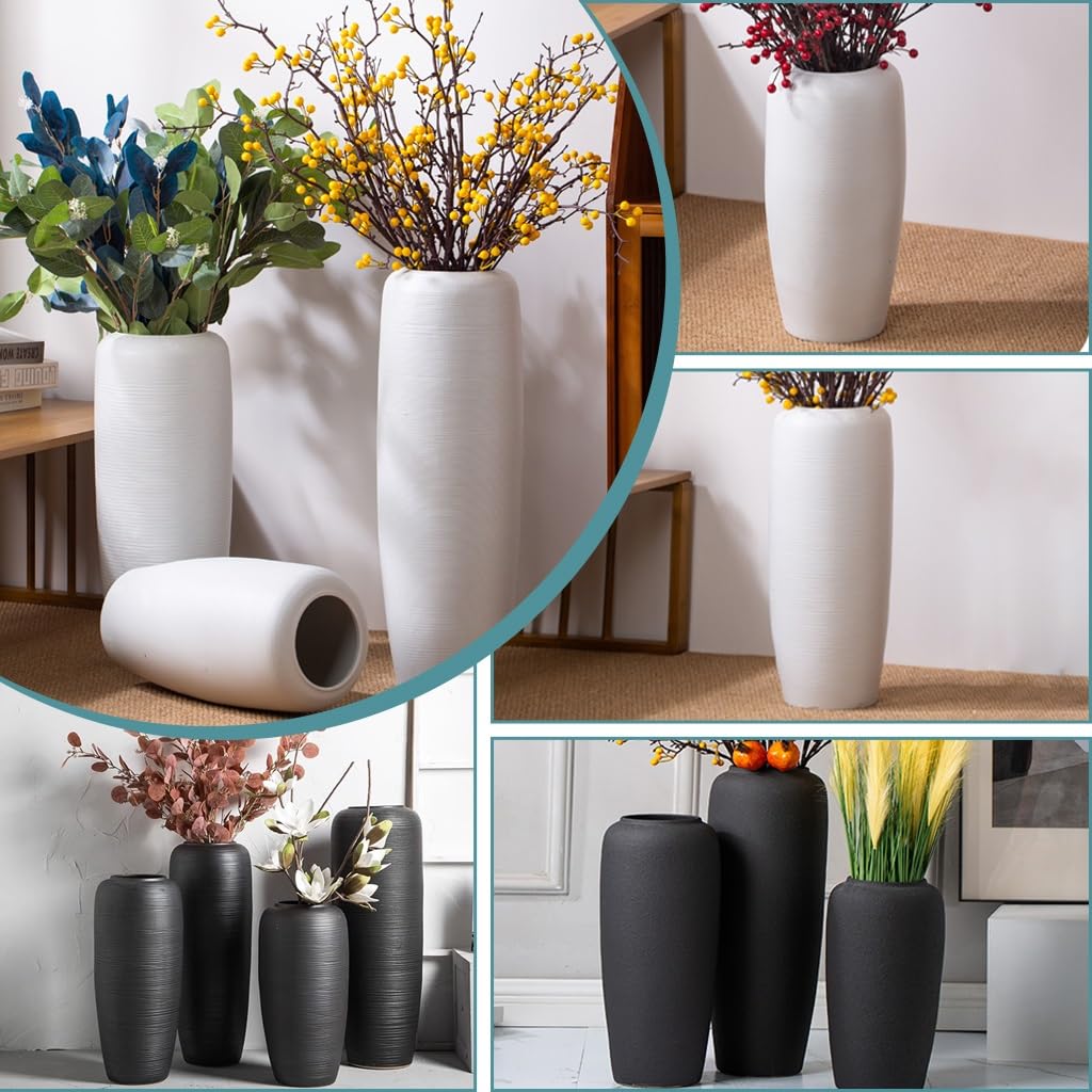 Jarrón grande de cerámica blanca de 50 cm de alto para decoración de oficina y casa de campo, perfecto para arreglos florales y acento del hogar (negro)