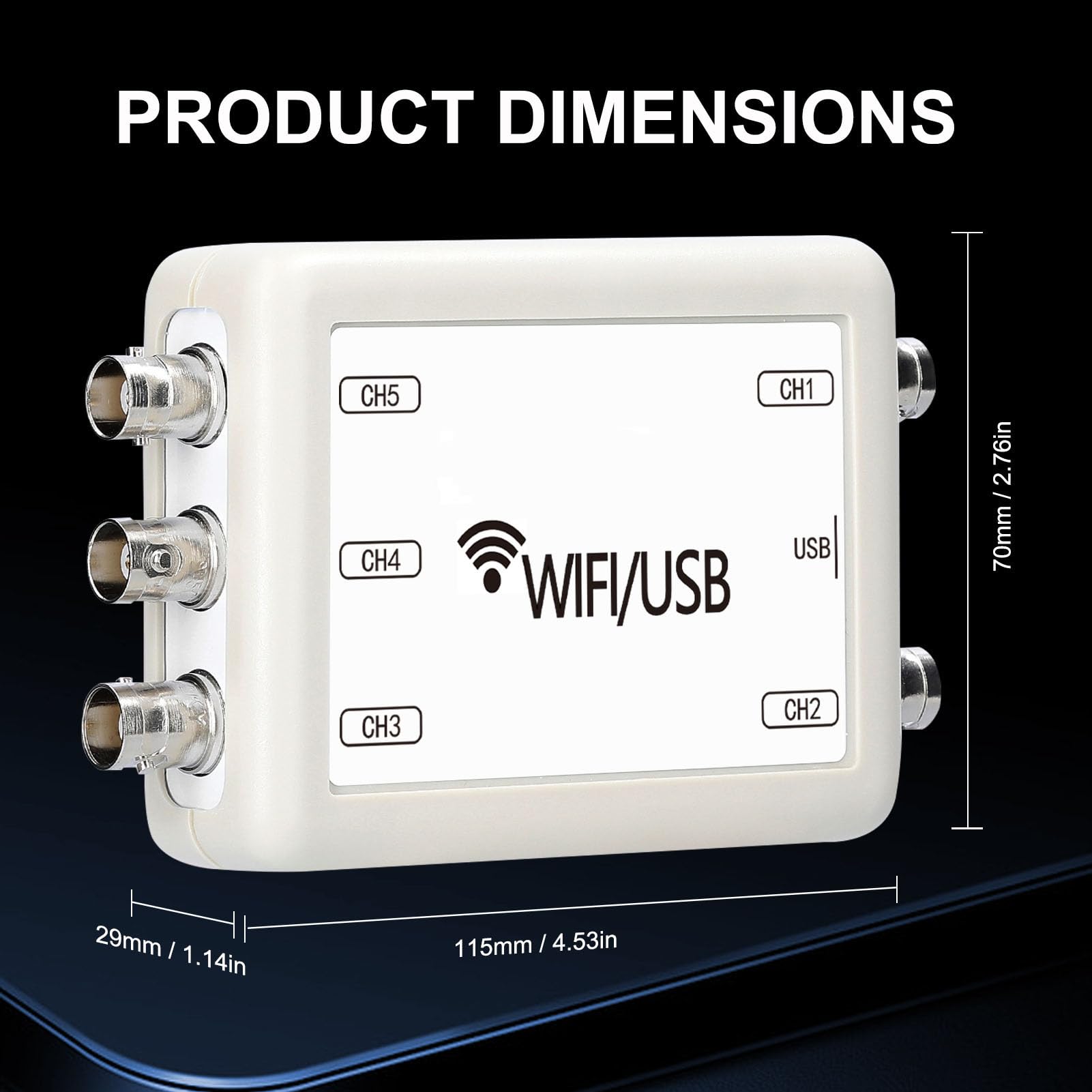 ET602 WIFI USB Virtuelles Oszilloskop, Handy PC Virtuelles Oszilloskop 5-Kanal-Datenspeicher Erfassungsaufzeichnung 0-50KHz Messfrequenzbereich Maximale Abtastrate 150KHz
