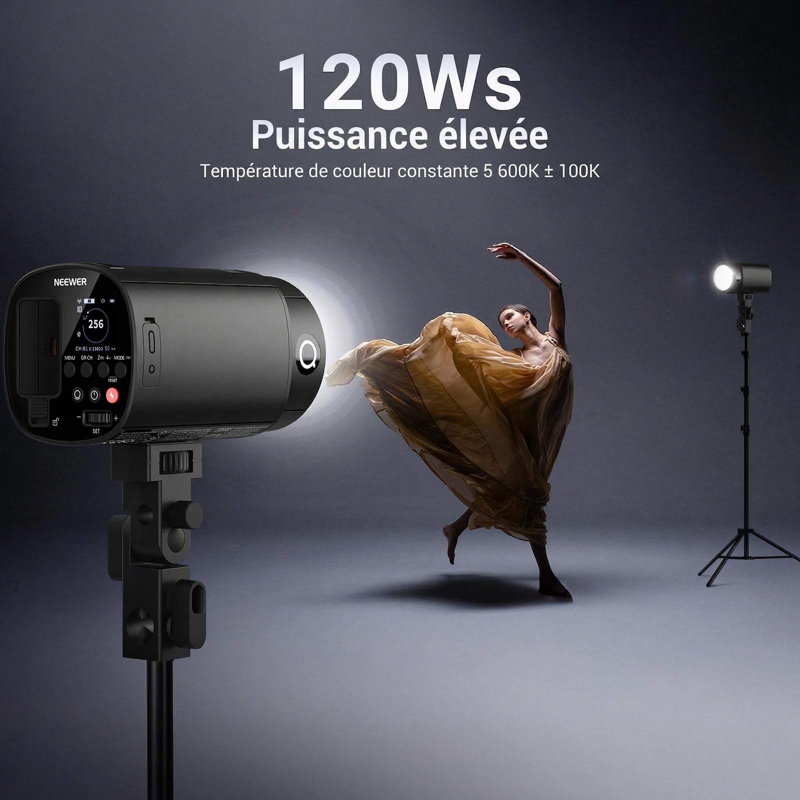 NEEWER 120Ws 2,4G TTL Flash Stroboscopique Extérieur, Flash Monobloc Portable de Studio HSS 1/8000s avec Lampe Pilote,Batterie 3000mAh, 420 éclairs,Temps de Recharge de 1,5s, pour Photo et Prise, Q120