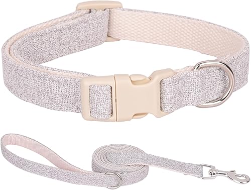 Collar de algodón de cáñamo para perro con correa, collares suaves y ajustables con hebilla de seguridad de plástico, lindo collar resistente para