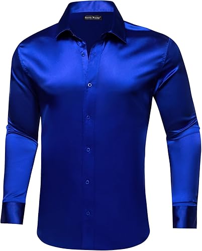 Miniatura 4 de Barry.Wang Camisas de vestir sólidas de manga larga para hombre, camisa formal, cuello alfiler, multicolor, negocios, casual, camisas con botones