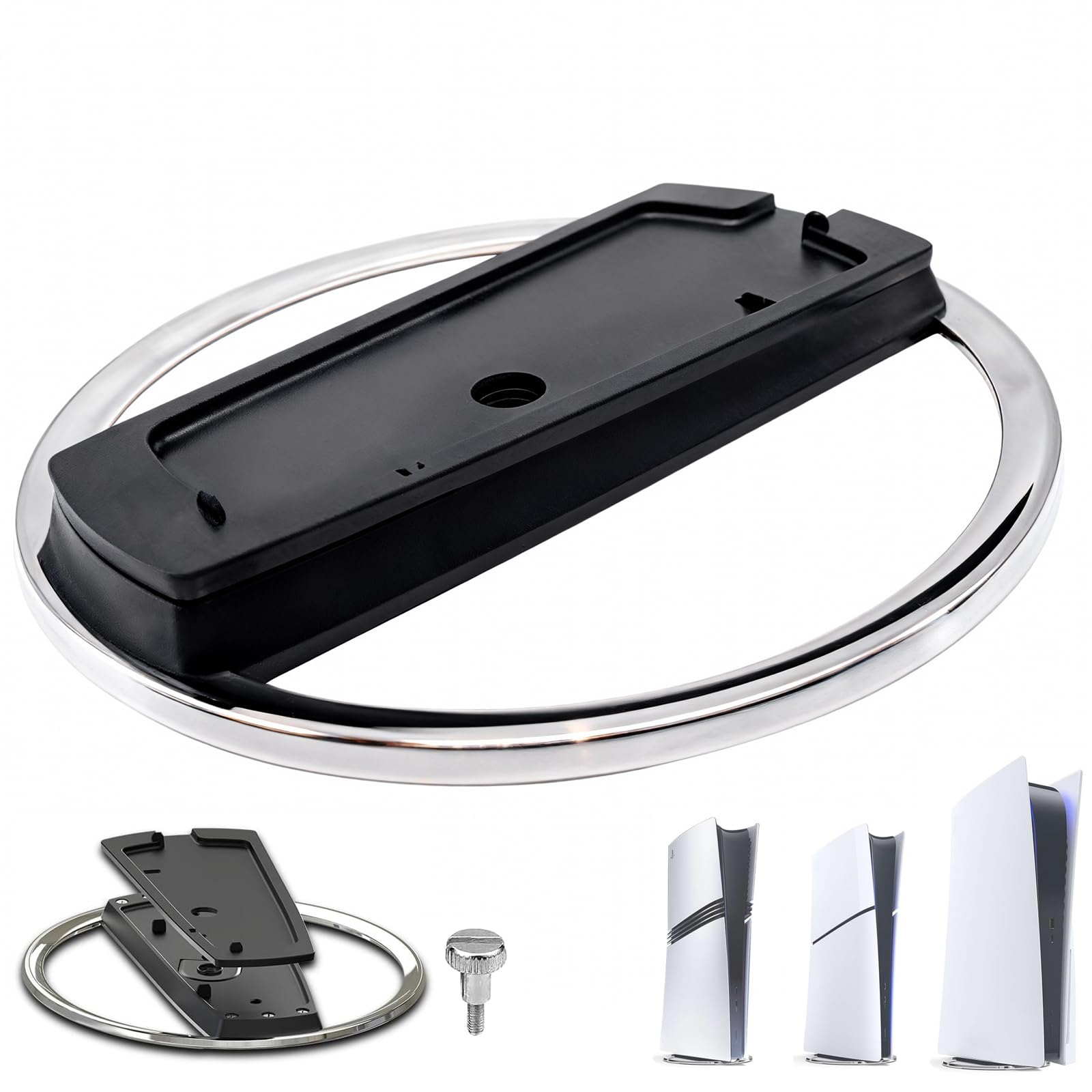 Soporte Vertical para PS5, PS5 Slim y PS5 Pro, Base Vertical de Metal Antideslizante con Tornillo Incluido, Compatible con Todos los Modelos de PlayStation 5 (Edición con Disco y Digital)