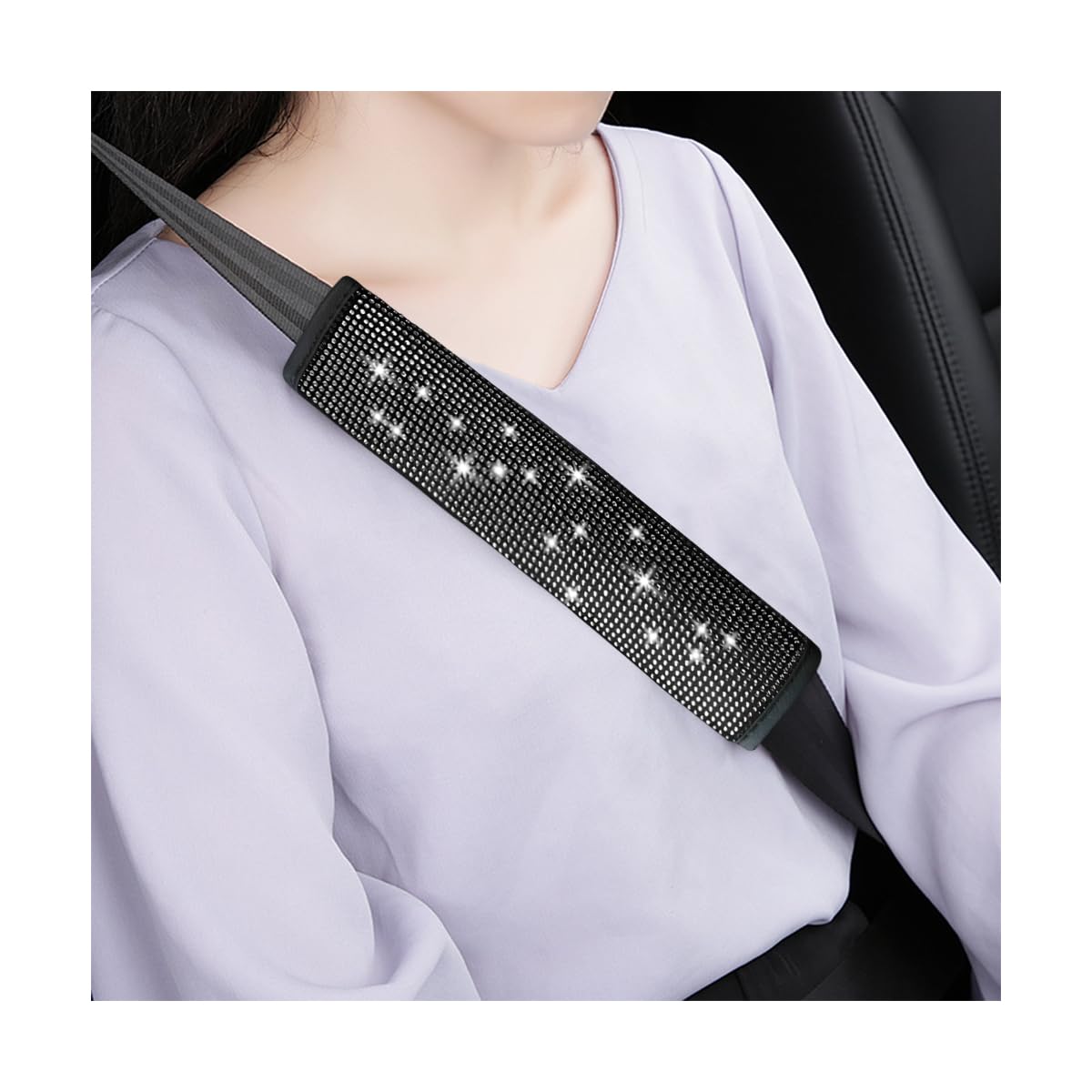 KHGUZ Bling Car Seat Belt Shoulder Pad, 2PCS Crystal Rhinestone Vehicle Seatbelt Cover, Diamond Sparkling Seat Belt Strap Cover, Universal Automotive