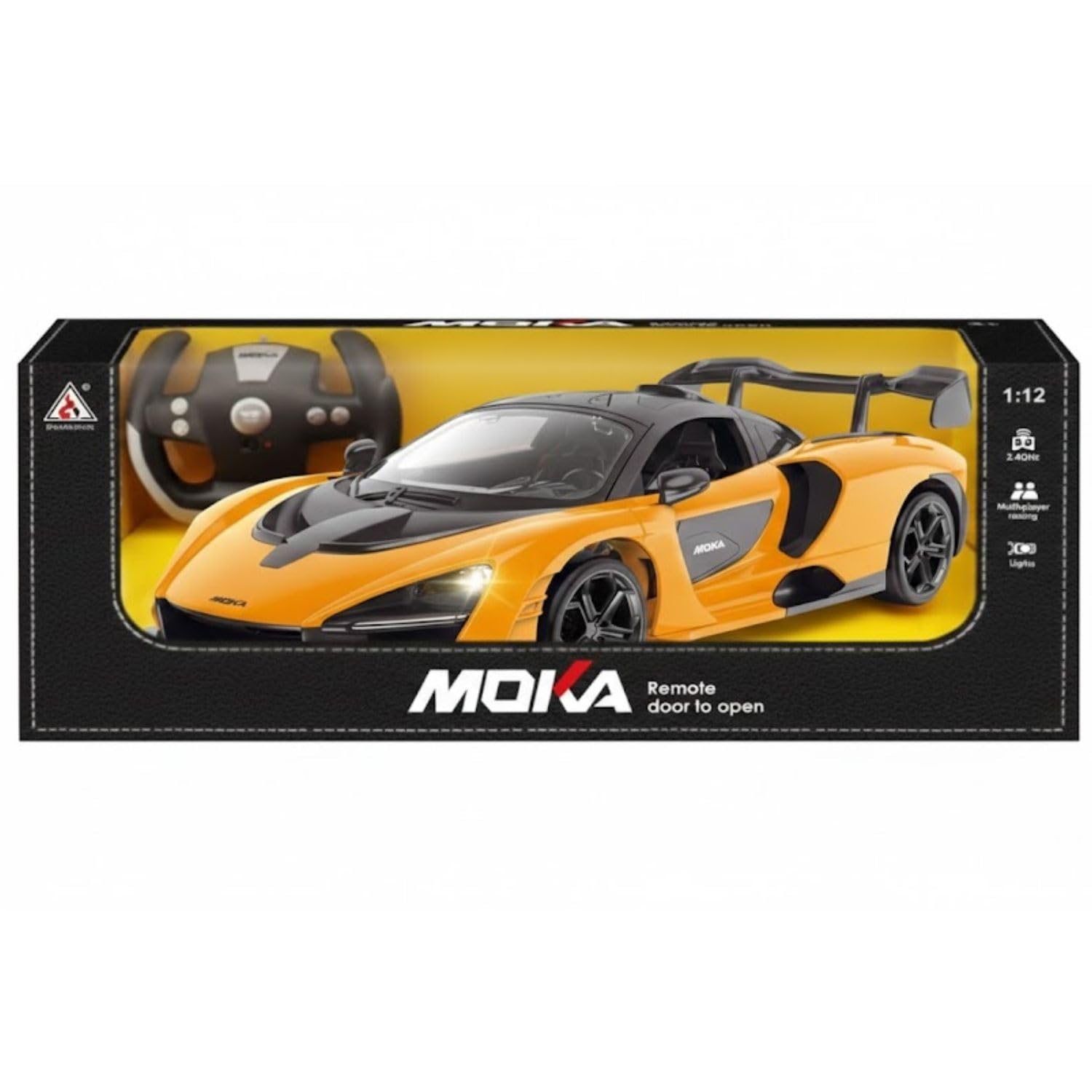 Ruzarth Moka 1:12 RC Sports Car for Kids, 2.4GHz Remote Control Racing Car with LED Lights, Auto Open Doors, Rechargeable Battery, Steering Wheel Toy Car Gift for Boys & Girls (Classic Yellow) 4