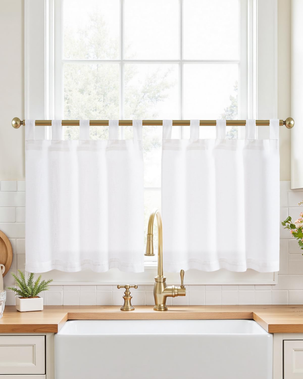 Photo 1 of jinchan Linen Tier Curtains, Tab Top, 26x24, 2 Panels, Beige White