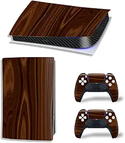 Adesivo de vinil protetor brilhante para PS5 Skin Adesivos de corpo inteiro para console PlayStation 5 e 2 controles (PS5 Digital Edition, madeira)