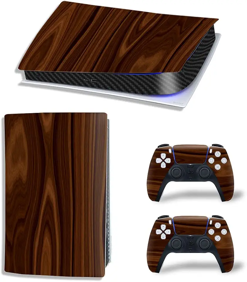 Adesivo de vinil protetor brilhante para PS5 Skin Adesivos de corpo inteiro para console PlayStation 5 e 2 controles (PS5 Digital Edition, madeira)