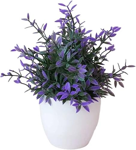 Flores artificiales, plantas sintéticas, bonsái verde en maceta con maceta redonda blanca para decoración de interiores de otoño, oficina, hogar,