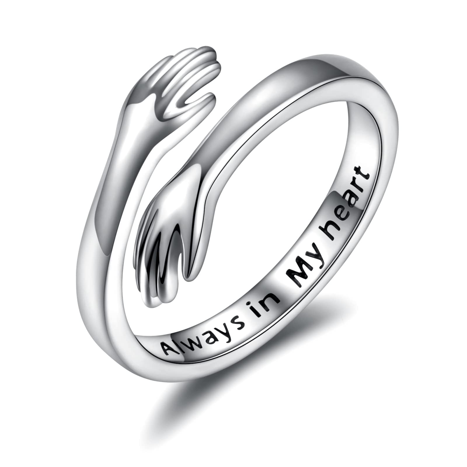 Anello da donna in argento Sterling 925, con scritta "I Love You Forever Love You Mother", idea regalo per sorelle e sorelle, con incisioni e mani aperte, idea regalo