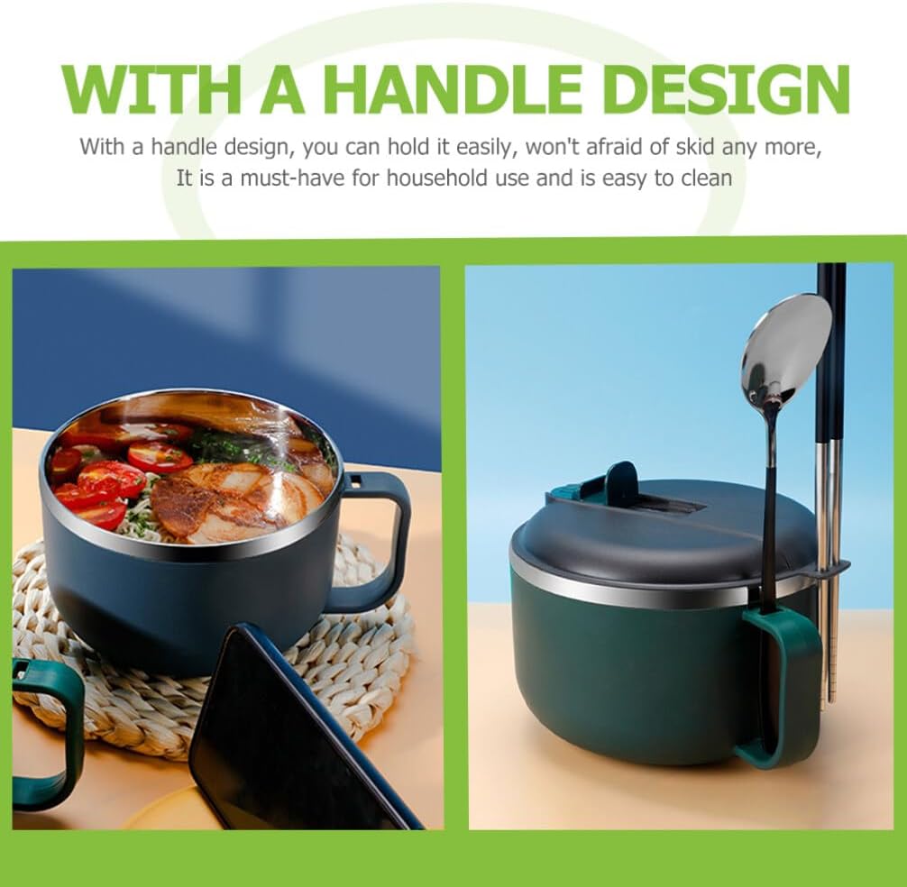 Hemoton Stainless Steel Soup Bowl with Handle Ramen Bowl for Noodles Salad and Fruit Convenient Lunch Box for School Use 7.48 X 6.10 X 3.93 in image 4