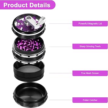 Hand Cranked Clear Top Grinder, 2.5'' Large 4-Part Aluminum Alloy Spice Grinder with Foldable Handle, Scraper and Cleaning Brush, SSFF-FBA-4504965